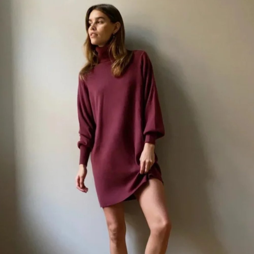 Wilfred Aritzia Rebecca Purple Plum Knit Turtleneck Sweater Dress Size Large